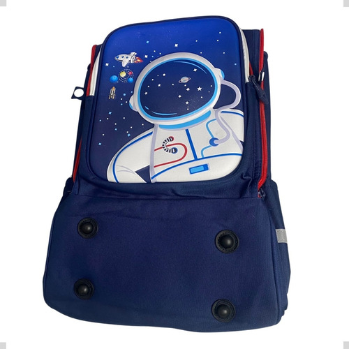 Mochila Infantil Menino Escolar Astronauta Faixa Refletiva Cor Azul