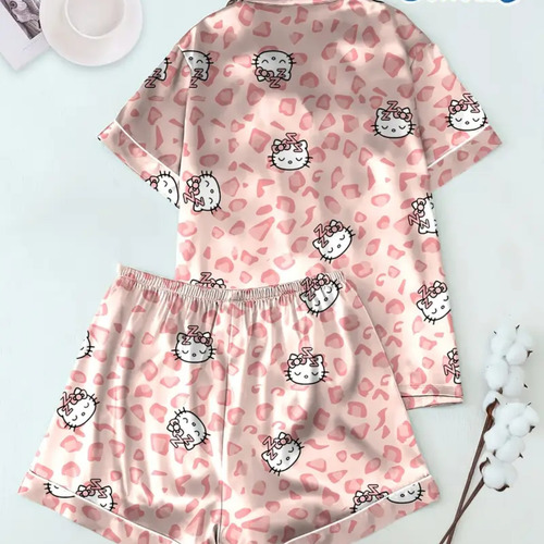 Pijama Conjunto Hello Kitty Seda Importado Blanco