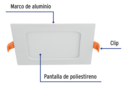 Luminario Ultra Delgado Led 6 W Empotrar Cuadrado Luz Cálida Blanco