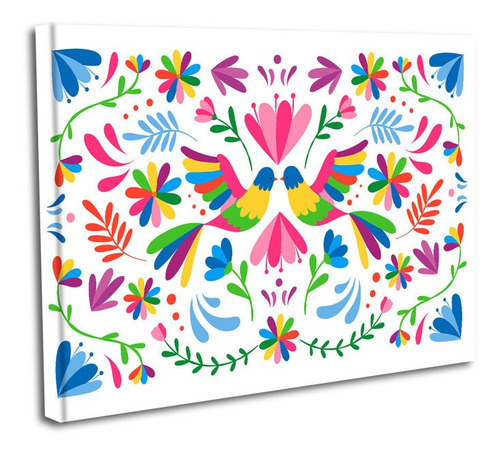 Cuadro Lienzo Canvas 50x60cm Otomi Arte Aves Flores Colores