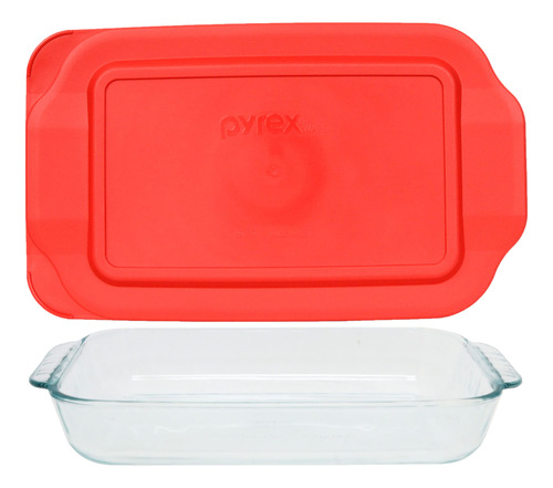 Pyrex Basics - Oblongo De 2 Cuartos Con Cubierta Roja