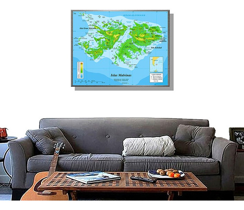 Cuadro Mapa De Las Islas Malvinas - Zonas Nombres Etc.