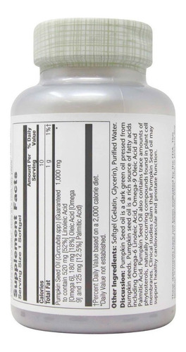 Imagem 2 de 4 de Óleo De Semente De Abóbora 1000mg (solaray) 90 Caps