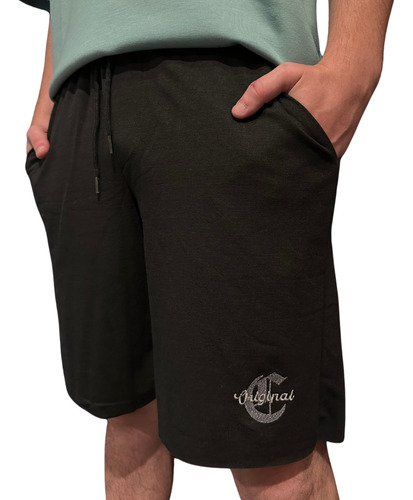Bermuda Algodón Rústico Hombre Cara Cruz Jeans Con Bordado
