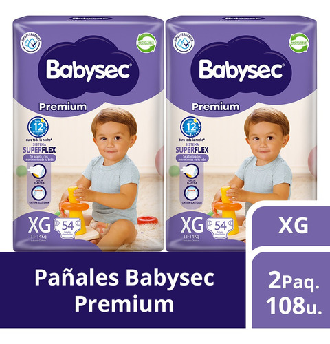 2 Paquetes De Pañales De Bebé Babysec Premium 108 Un Xg