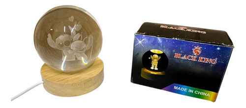 Luz De Noche Esfera De Cristal 3d Led Usb Escritorio 6cm Madera Stitch 3 Luz Multicolor Sin Control