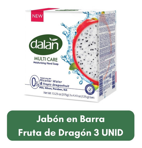 Imagen 1 de 2 de Jabón Barra Dalan Micelar Fruta De Dragón 3 Pack 125gr 24paq