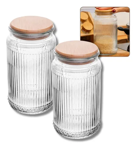 comprar Kit 2 Porta Mantimento De Vidro Com Tampa Bambu Lines 950ml
