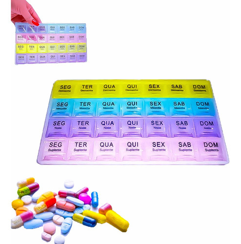 Porta Comprimidos Semanal - Caixa P/ Remédios E Vitaminas Ct Cor rosa/azul/verde/amarelo
