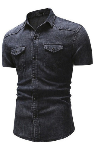 Ropa De Mezclilla Casual Para Hombre Camisa De Manga Corta D