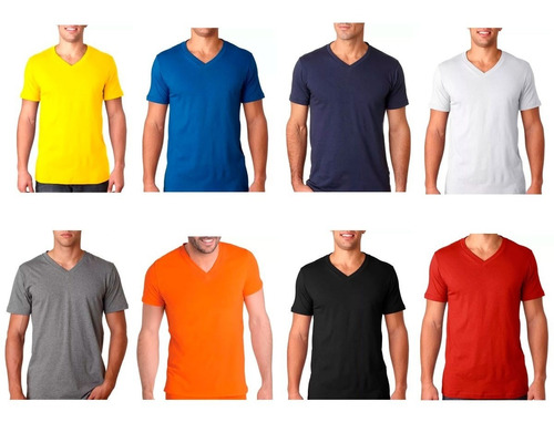 Docena Camisetas Cuello V En Colores Surtidos - Envío Gratis
