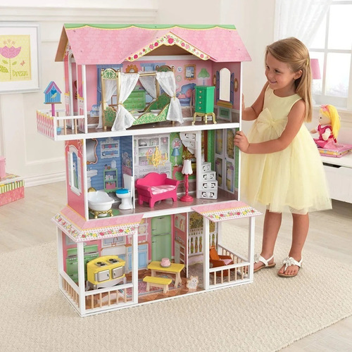 Casa De Muñecas De Madera Con Muebles Juguete Para Niña Color Multicolor