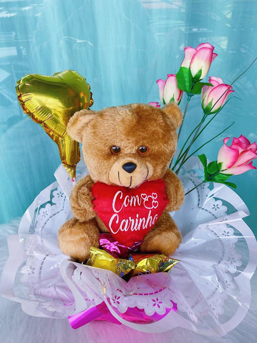 Imagem 2 de 4 de Cesta De Chocolate Com Urso De Pelúcia Presente Dia Namo