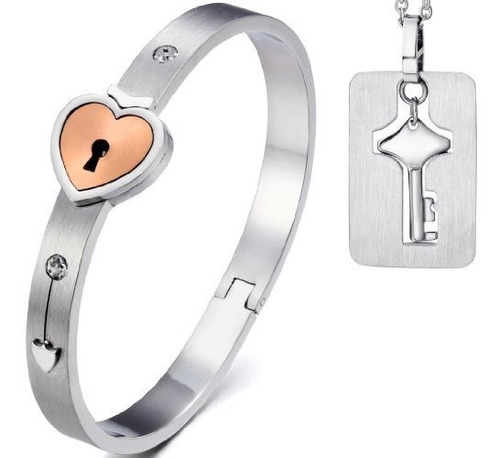 Brazalete - His Hers Love Heart Key Lock Macthing Bangle Bra