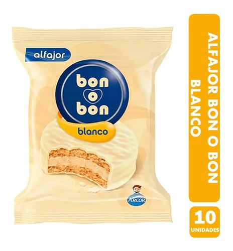 Alfajor Bon O Bon Sabor Chocolate Blanco (pack De 10 Uni)