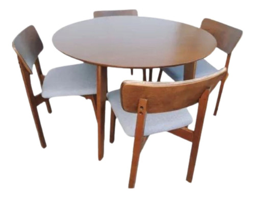 Juego De Comedor, Mesa Redonda, 4 Sillas En Madera De Gomero