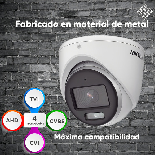 Hikvision Kit De 4 Cámaras De Seguridad Metálicas Con Micrófono Integrado Turret 3k 5mp Imagen A Color 24/7 Exterior Ip67 + Dvr 8mp 4 Canales Turbohd + 4 Canales Ip + 3tb Hdd Ids2ce70kf0t-plus+3tb