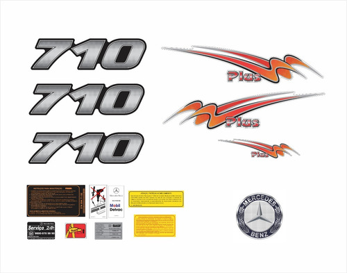 Imagem 3 de 6 de Kit Emblemas Adesivo Mercedes Benz 710 Plus Faixa Krt09