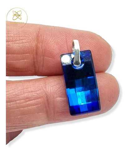 Imagen 3 de 8 de Dije Plata Cristal Swa Azul Profundo Barrita 10 X 20mm