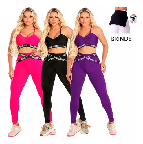 Kit 3 Roupas Academia Feminina Moda Fitness Conjunto Top + Short Suplex