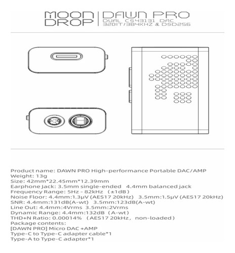 Amplificador / Dac De Fone De Ouvido Moondrop Dawn Pro Prateado 1 W