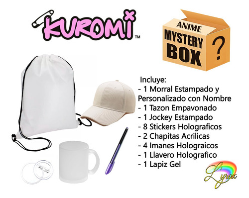 Kuromi Mystery Box Tazon Lapiz Jockey Chapita Llavero Sanrio