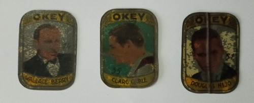 3 Chapitas Okey, Actores 1935, Litografiadas, Cfa