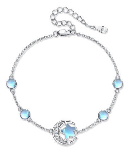 Hukkun Pulsera De Piedra Lunar De Plata De Ley Con Forma De