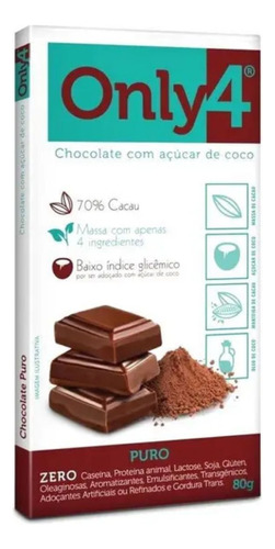 Only4 Vegano Puro 70% Cacau Chocolate Dp Com 6 Unidades 