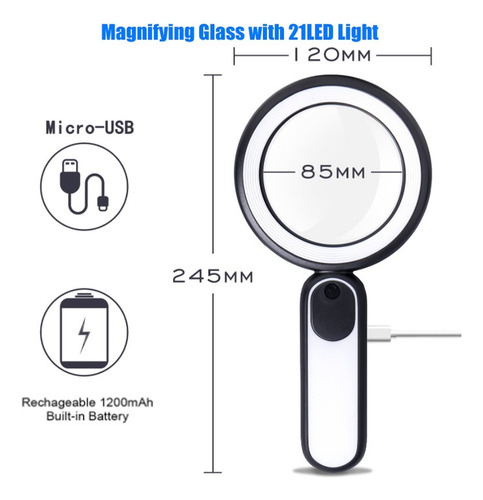 Lupa De Mano Táctil Recargable De 21 Luces