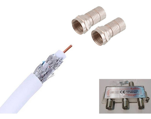 Cable Coaxil Para Tv Rollo X 25mts Armado + Splitter 3 S 1 E