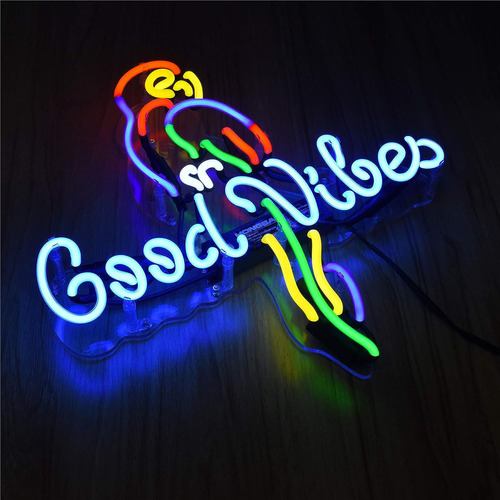 Letreros De Neón Good Vibes Parrot Beer Bar Home Art Luz