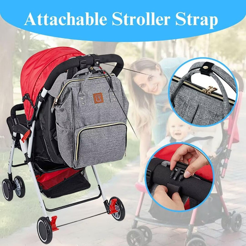 Mochila Para Pañales Impermeable Gran Capacidad Color Gris