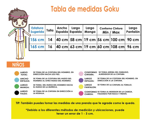 Disfraz Goku Ball Z Dragon Krillin Gohan Vegeta Kakarotto Talla 14