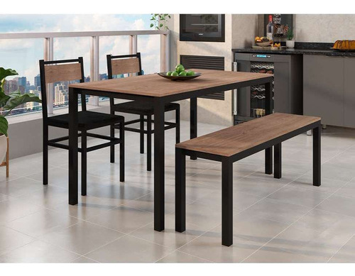 Conjunto De Mesa 136 Cm Com 2 Cadeiras E 1 Banco Curitiba... Cor Preto