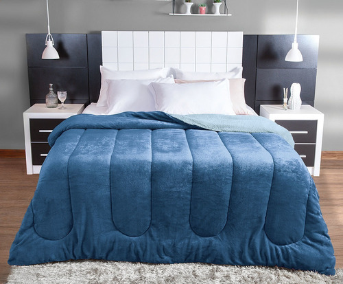 Coberdrom Fleece Dupla Face Queen Lepper 220x240cm Cor Azul