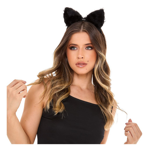 Tiara Orelha Pelúcia Fantasia Bichos Animais Modelo Cor Preto