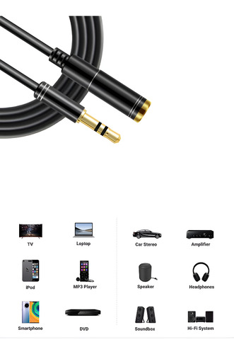 Cable Extension Audio Estereo 3.5mm Macho Hembra 2 Metros