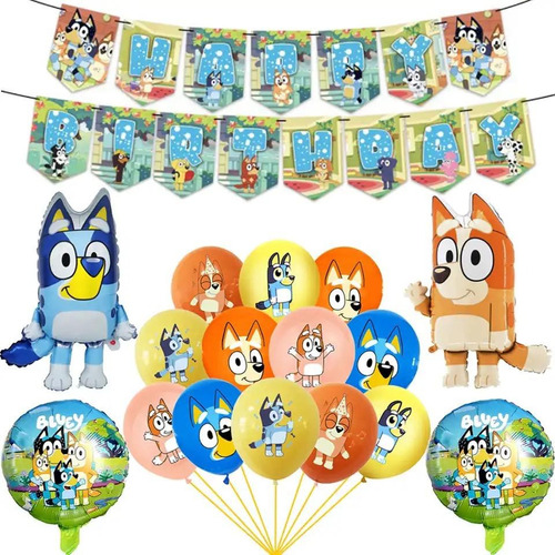 Set De Globos Mas Banderin Bluey Cumpleaños - Glovers