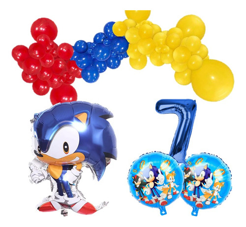 Pack De Globos Sonic Número Metalizado 10 Globos Látex