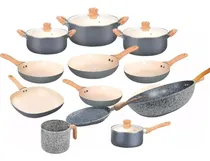 Comprar Set 12pz Cacerolas Sartenes Wok Jarro Bifera Crema Hudson
