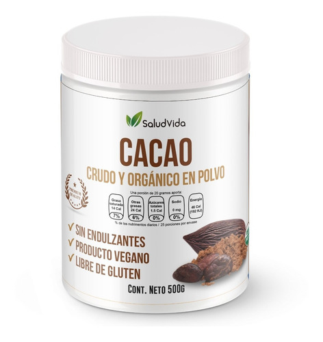 Cacao En Polvo Premium 500g Certificado Orgánico Crudo