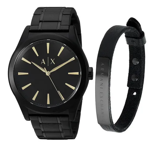 Sofocar desarrollo de Chirrido Reloj Armani Hombre Acero Todo Negro + Pulsera Dorado Ax7102