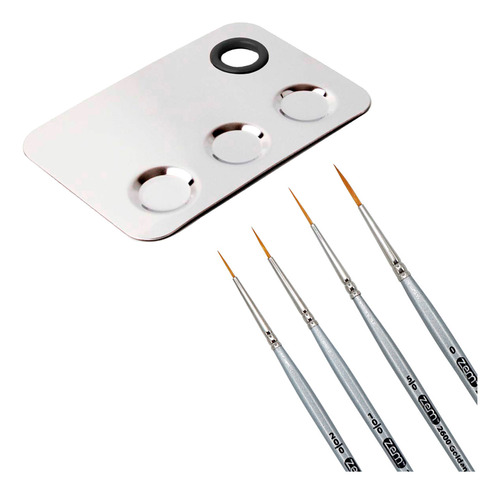 Set De 4 Pinceles Liner Largos Para Maquetas Con Paleta