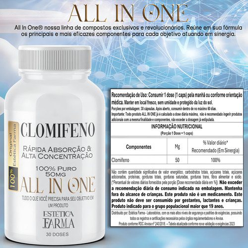 Clomifeno Estética Farma Rápida Absorção Alta Concentração 50mg Sem Sabor