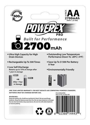 Pilas Recargables Powerex Pro Baterías Aa Nimh Recargables D