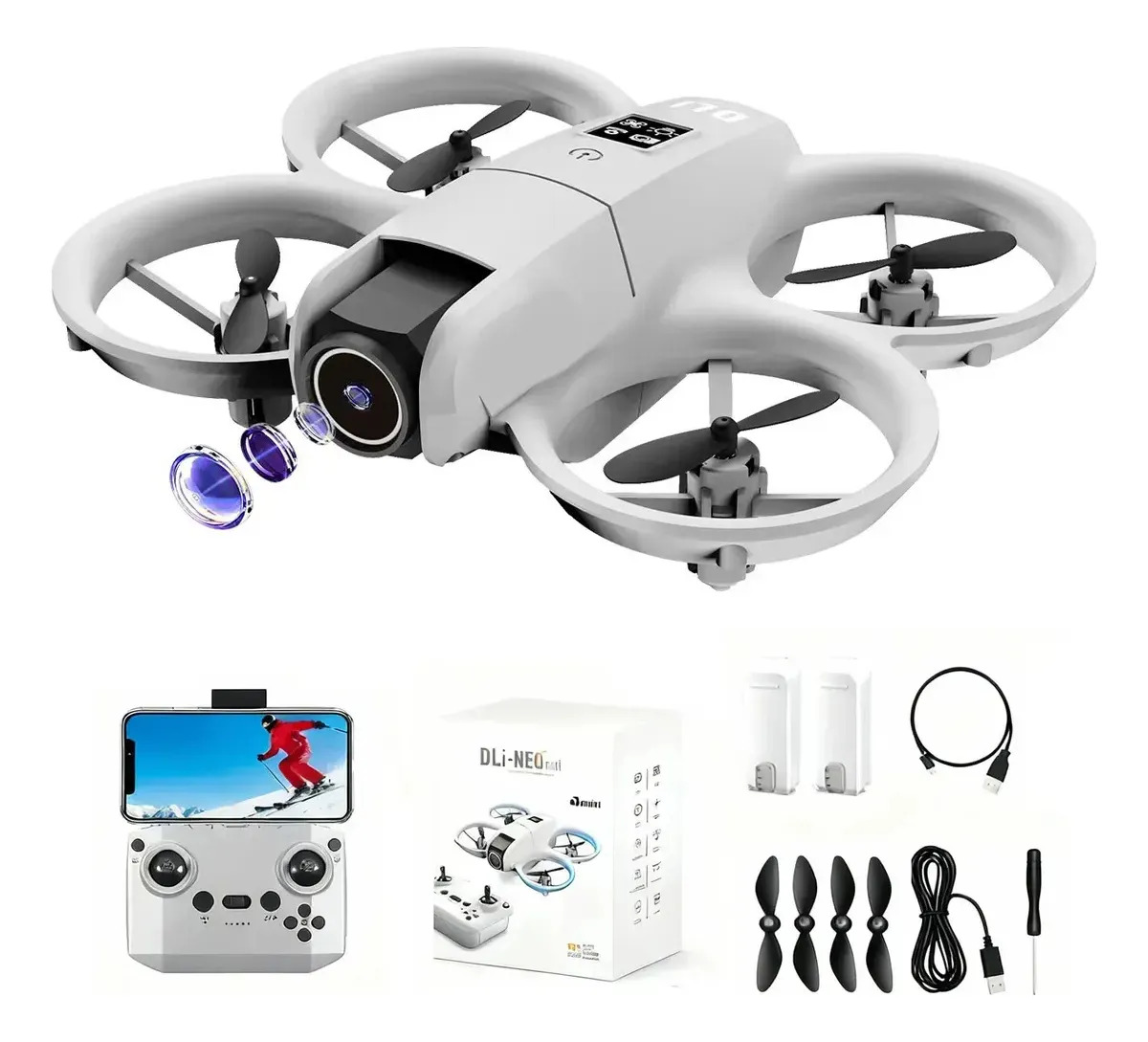 Mini Drone Neo Duple Câmera Hd Evita Obstáculos 2 Baterias Cinza