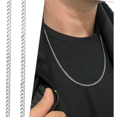 Promoção Cordão Corrente Aço Inox 60cm Prata Masculino 3mm Prateado