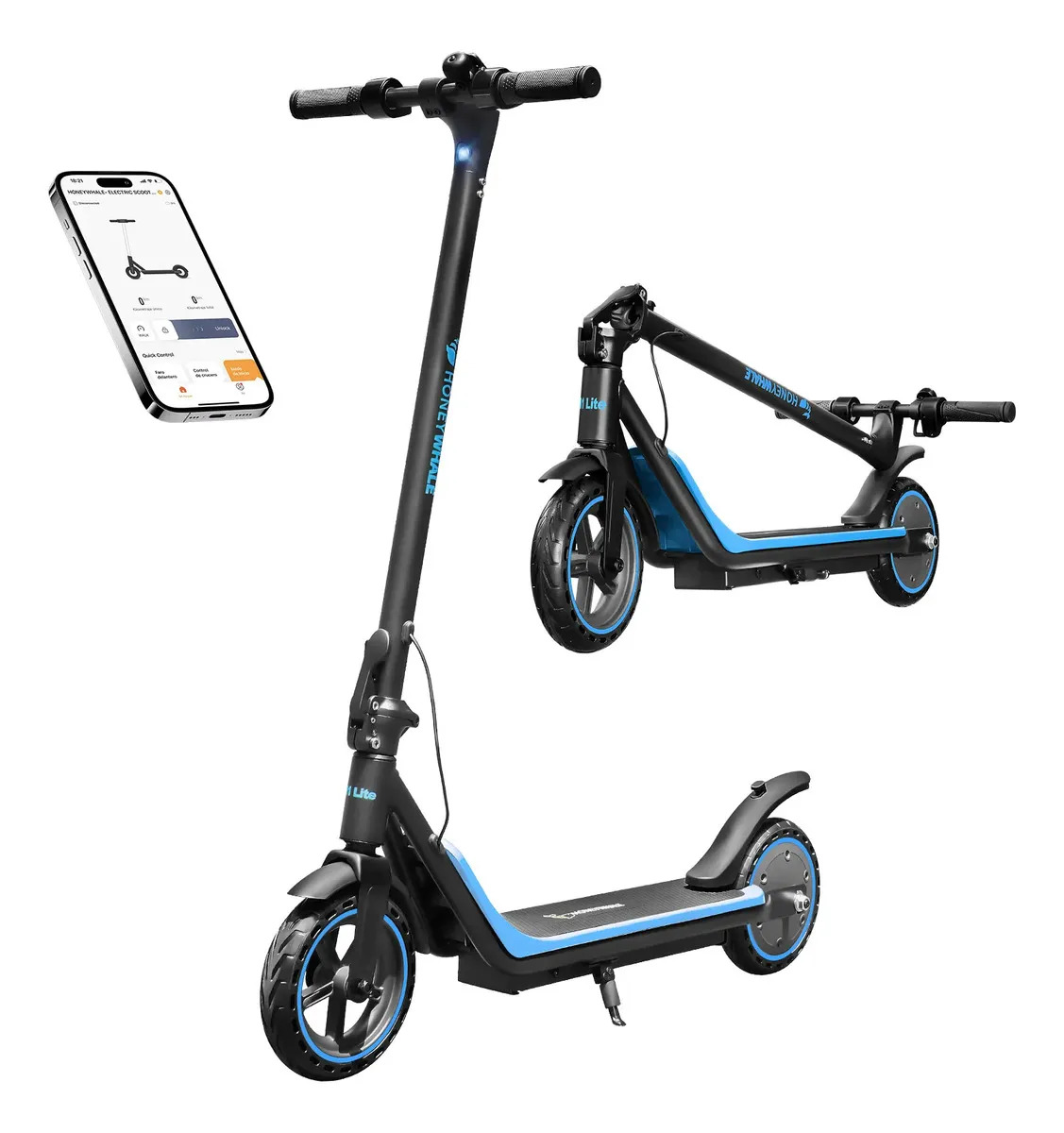 HONEYWHALE M1 Lite Scooter Eléctrico 500W-25KM/H Patin Electrico, Diseño Ligero y Plegable, Neumáticos Sólidos Antipinchazos de 8.5", APP Bluetooth y Pantalla LED para la Movilidad