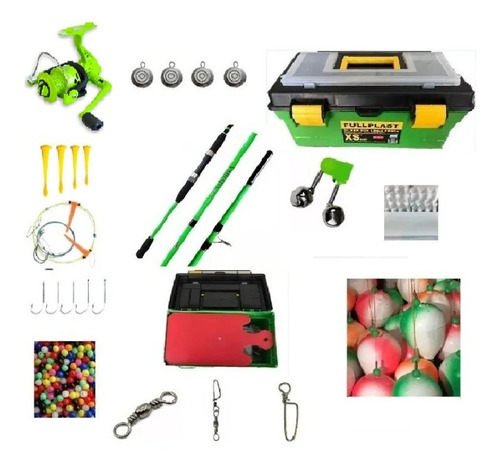 Combo Kit Pesca Reel + Caja Super Completa + Caña 2.10